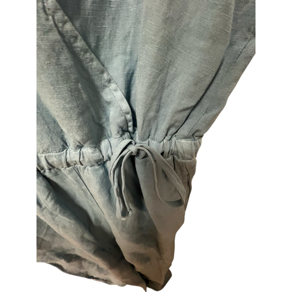 Cloth & Stone Anthropologie Linen Blend Jumpsuit Blue Wrap Short Sleeve Size M - Picture 10 of 16